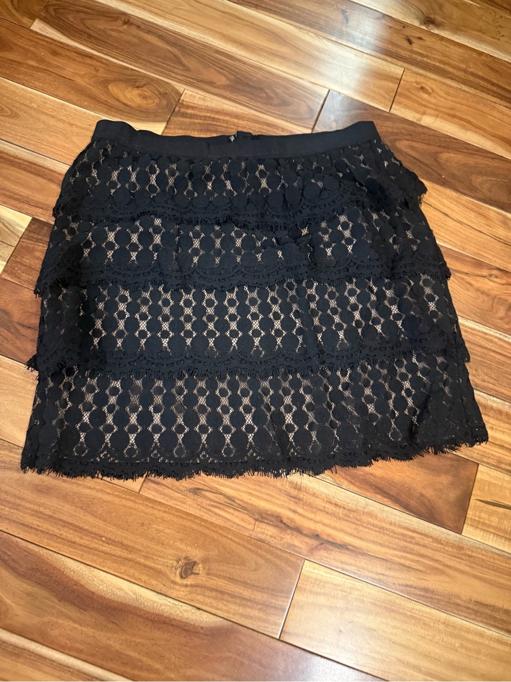 Ann Taylor Black Lace Tiered Mini Skirt